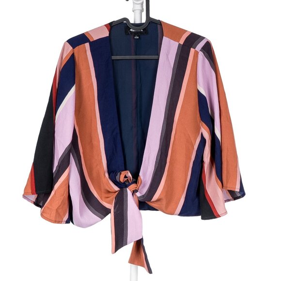 4SI3NNA Jackets & Blazers - 4SI3NNA Wrap Jacket L Womens Tie Striped Blue Orange Pink 3/4 Sleeve Boho